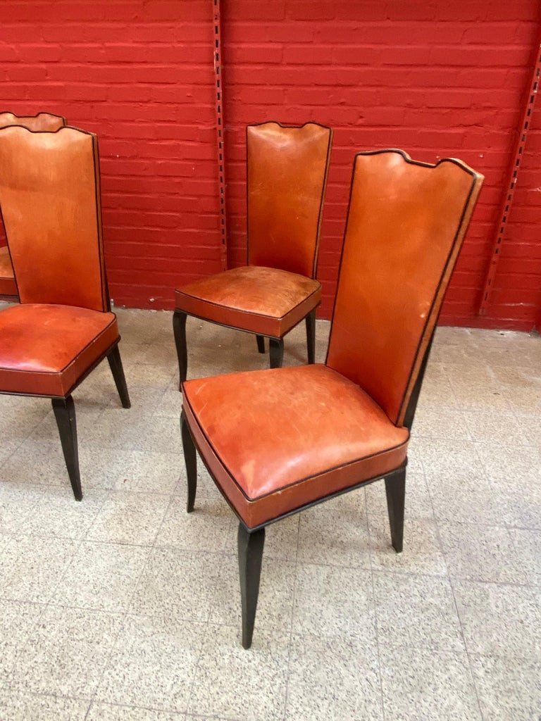 Suite Of 6 Art Deco Chairs In Rosewood And Leather Circa 1930-photo-4