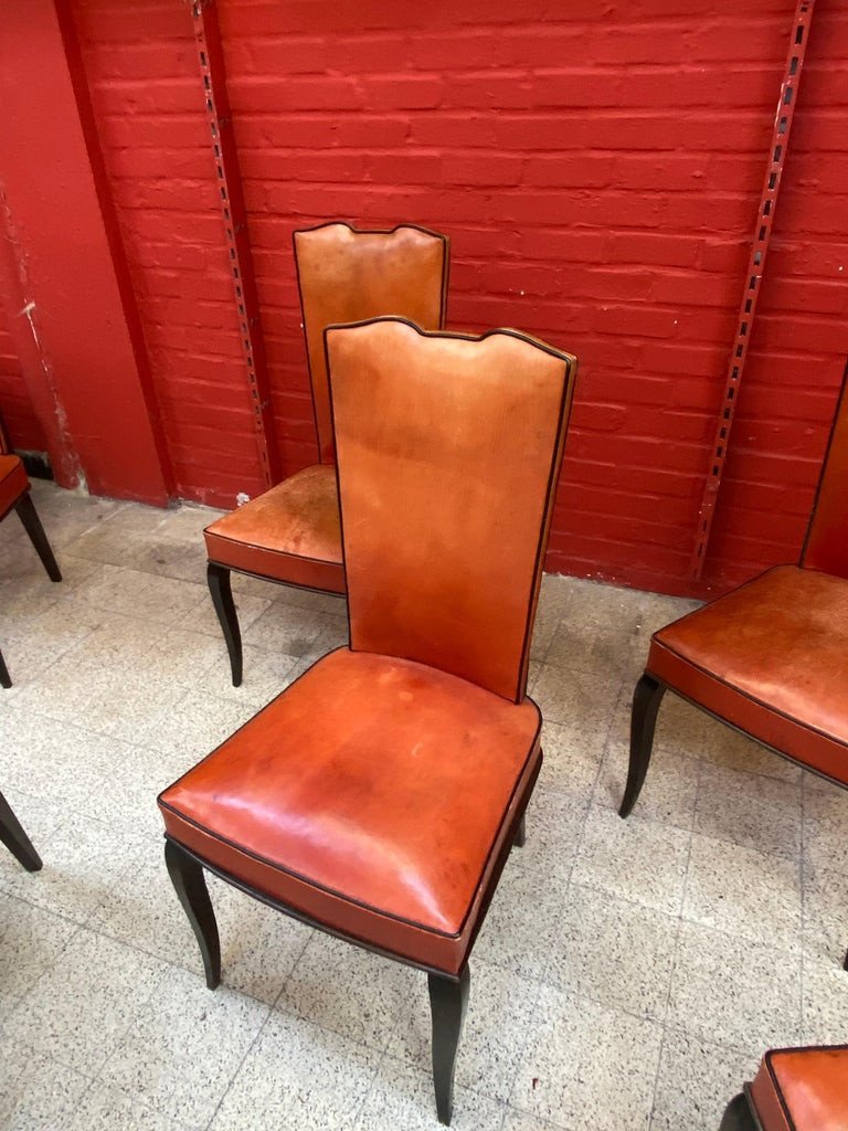 Suite Of 6 Art Deco Chairs In Rosewood And Leather Circa 1930-photo-1