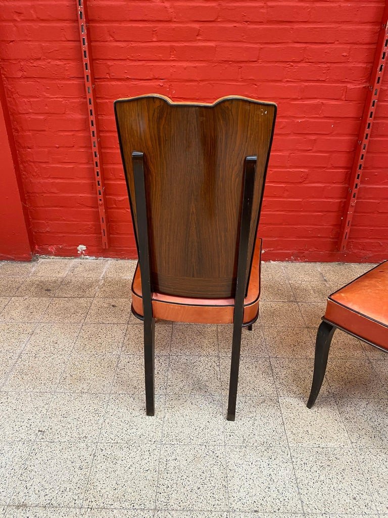 Suite Of 6 Art Deco Chairs In Rosewood And Leather Circa 1930-photo-6