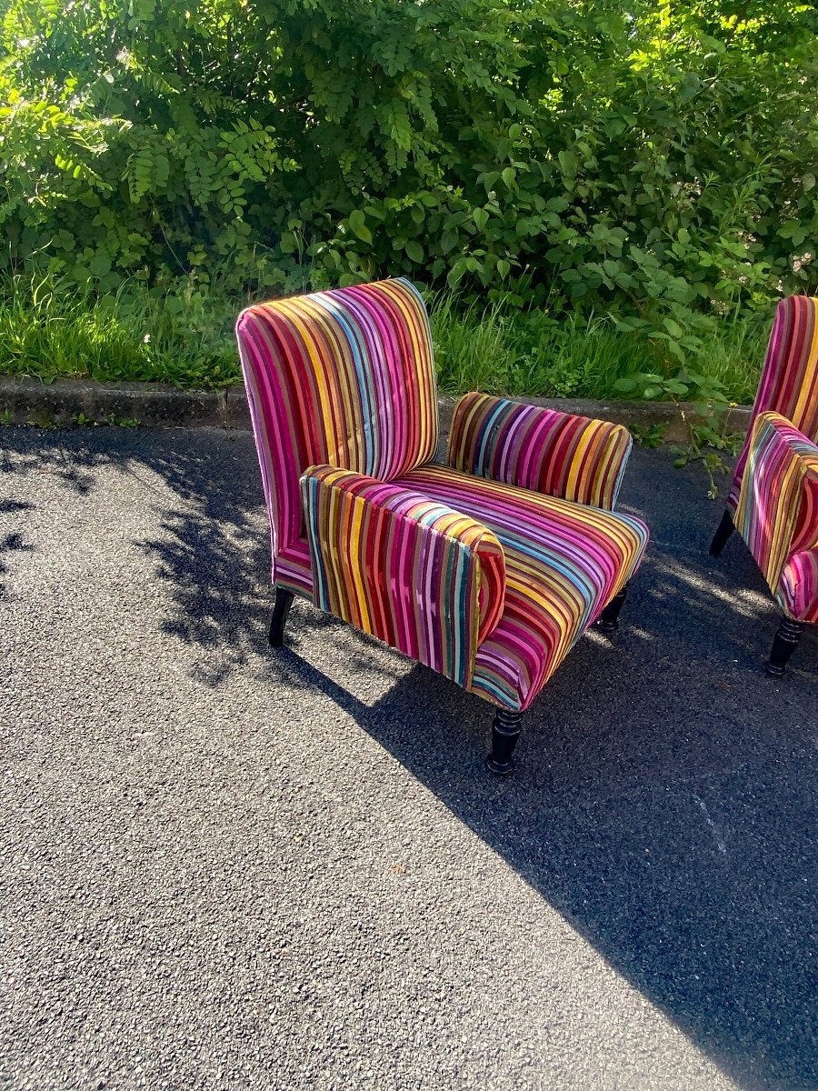 Pair Of Napoleon III Armchairs, Restored Multi Color Velvet-photo-3