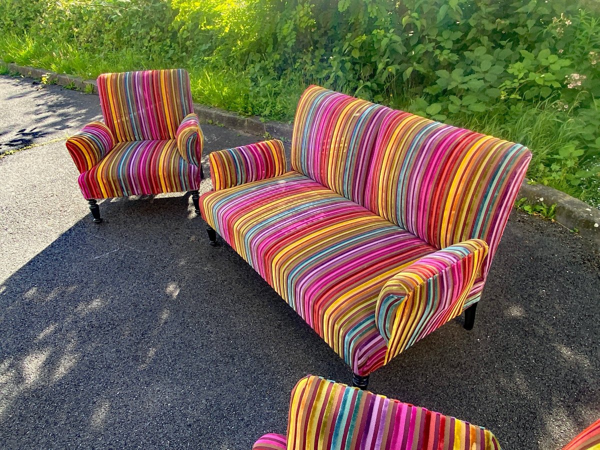 Pair Of Napoleon III Armchairs, Restored Multi Color Velvet-photo-1