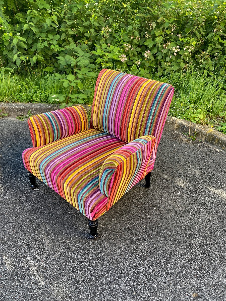 Pair Of Napoleon III Armchairs, Restored Multi Color Velvet-photo-5