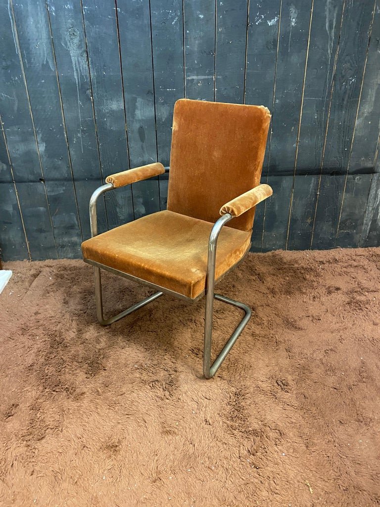 Art Deco Modernist Armchair In Chromed Metal Circa 1920/1930-photo-2