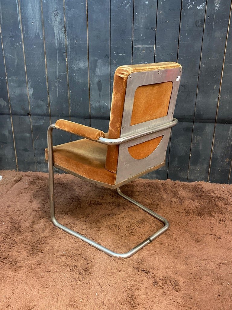 Art Deco Modernist Armchair In Chromed Metal Circa 1920/1930-photo-3