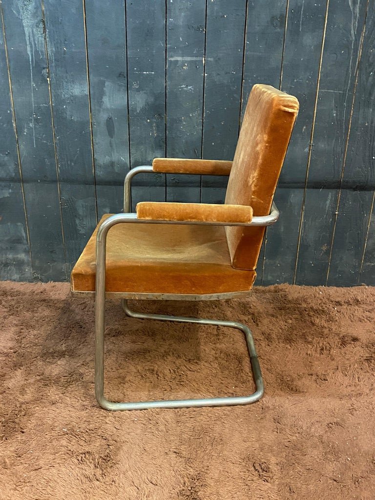 Art Deco Modernist Armchair In Chromed Metal Circa 1920/1930-photo-6