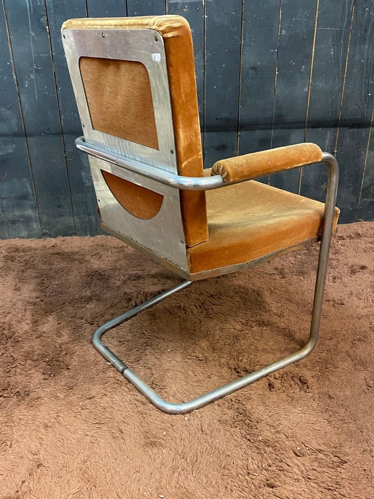 Art Deco Modernist Armchair In Chromed Metal Circa 1920/1930-photo-7