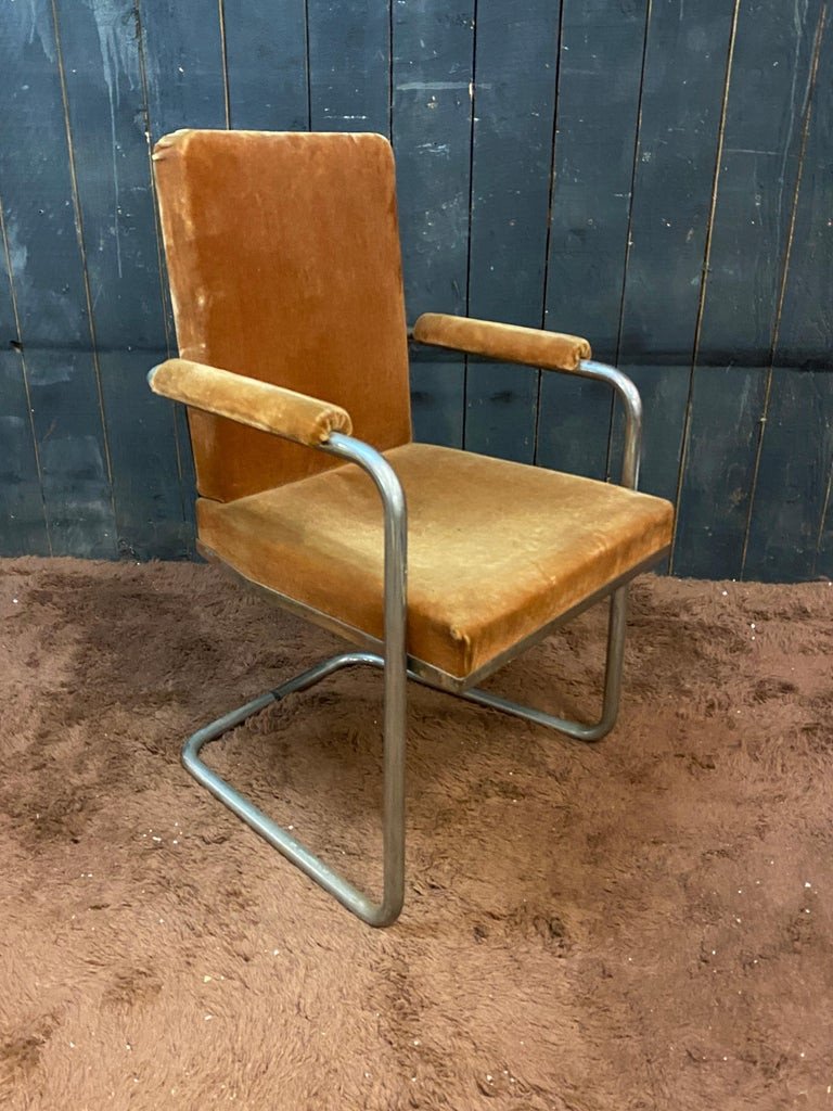 Art Deco Modernist Armchair In Chromed Metal Circa 1920/1930-photo-8