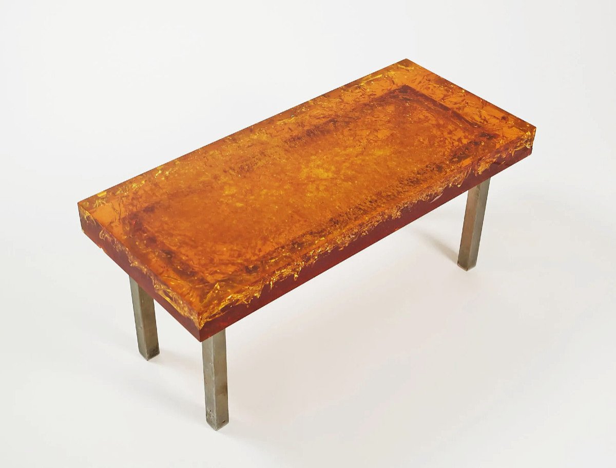 Marie-claude De Fouquières (née En 1937) Rare Table  En Résine Fractale Circa 1970