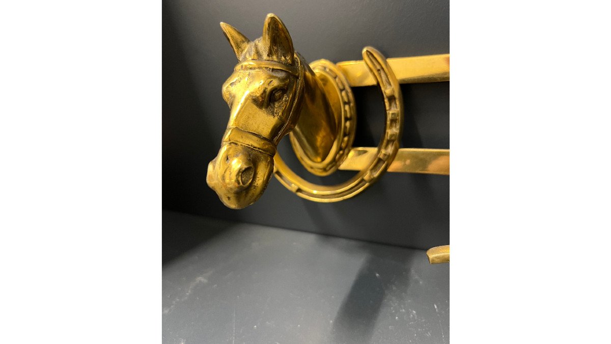 Brass Wall Coat Rack With Horse Head Decor Circa 1960/1970 Maison Jansen Style-photo-2