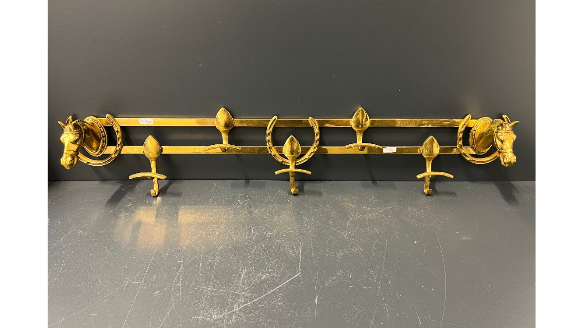 Brass Wall Coat Rack With Horse Head Decor Circa 1960/1970 Maison Jansen Style