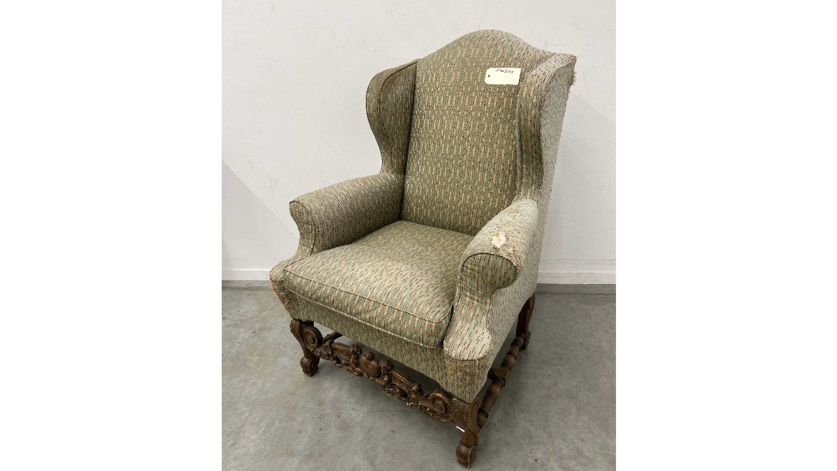 Large And Comfortable Louis XIII Style Wingback Armchair 