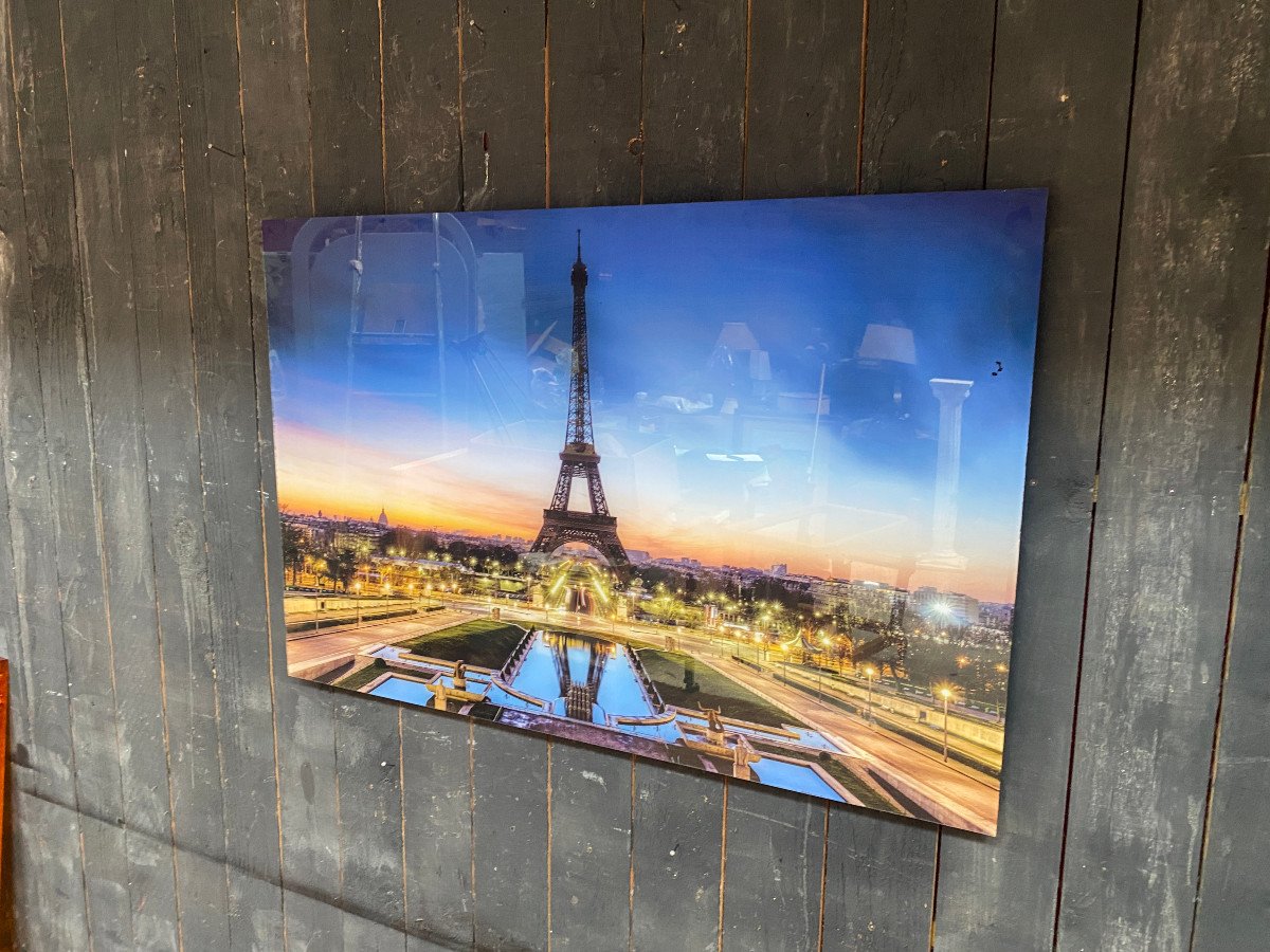 Old Large Silkscreen Print On Plexiglas Representing The Eiffel Tower Circa 1970/1980-photo-2