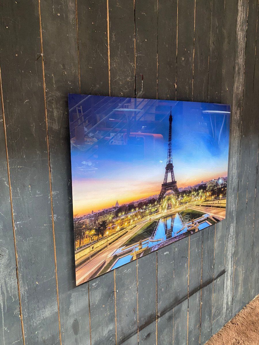 Old Large Silkscreen Print On Plexiglas Representing The Eiffel Tower Circa 1970/1980-photo-3