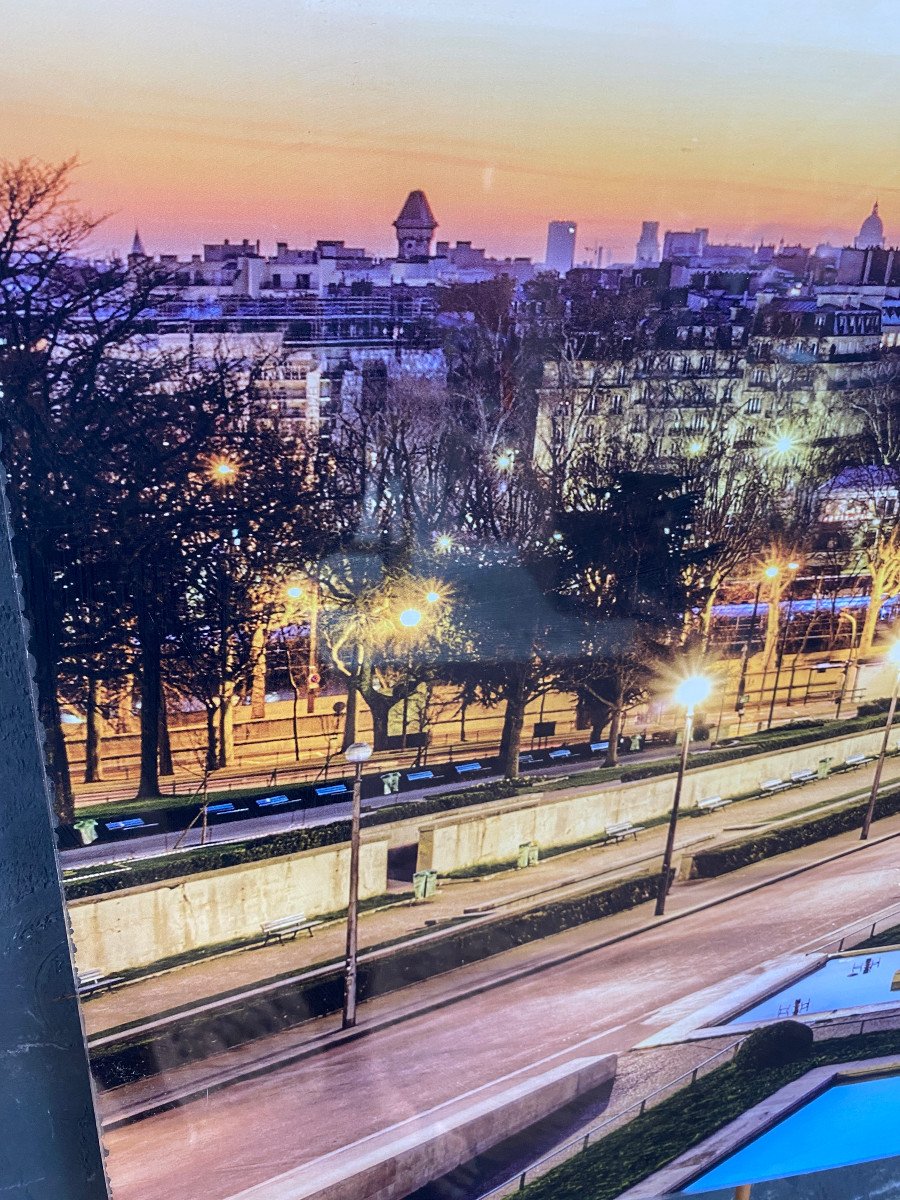 Old Large Silkscreen Print On Plexiglas Representing The Eiffel Tower Circa 1970/1980-photo-3