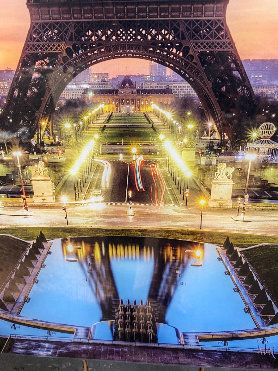 Old Large Silkscreen Print On Plexiglas Representing The Eiffel Tower Circa 1970/1980-photo-5