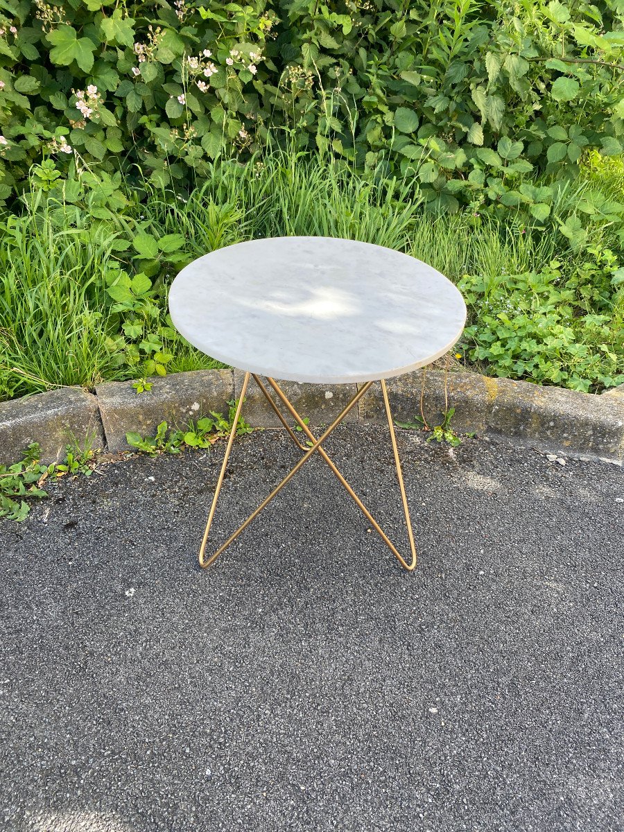 Small Brass And Marble Gueridon Or Side Table Circa 1980-photo-2