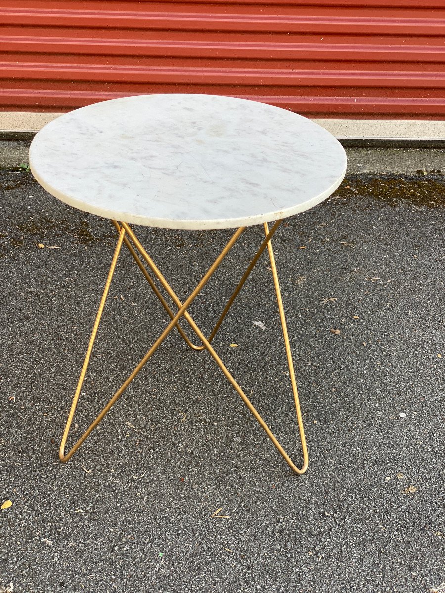 Small Brass And Marble Gueridon Or Side Table Circa 1980-photo-3