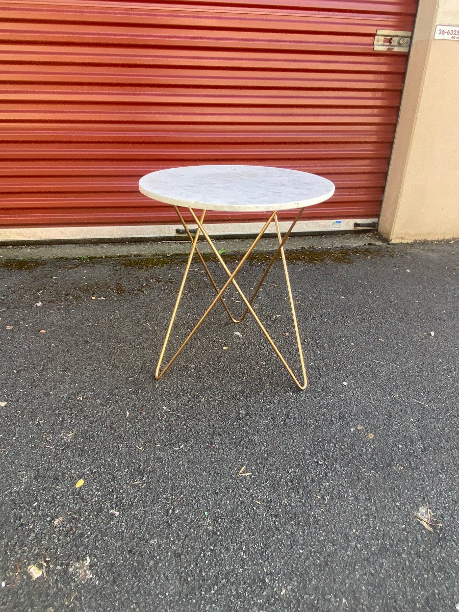 Small Brass And Marble Gueridon Or Side Table Circa 1980-photo-2