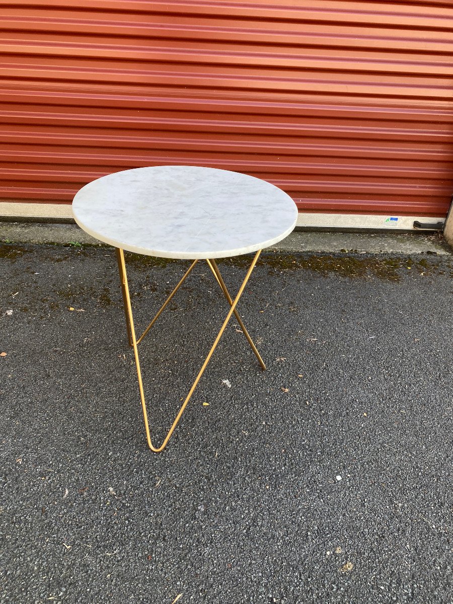 Small Brass And Marble Gueridon Or Side Table Circa 1980-photo-4