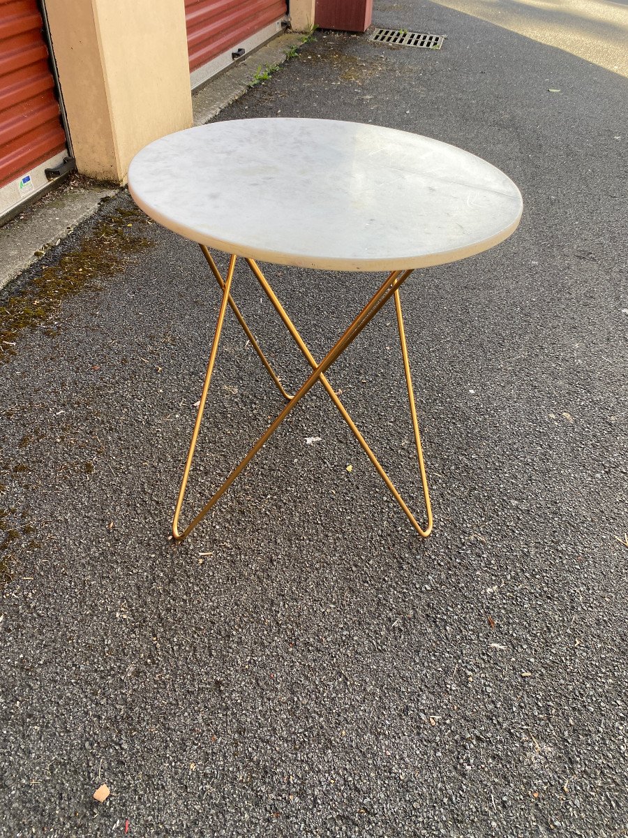 Small Brass And Marble Gueridon Or Side Table Circa 1980-photo-5