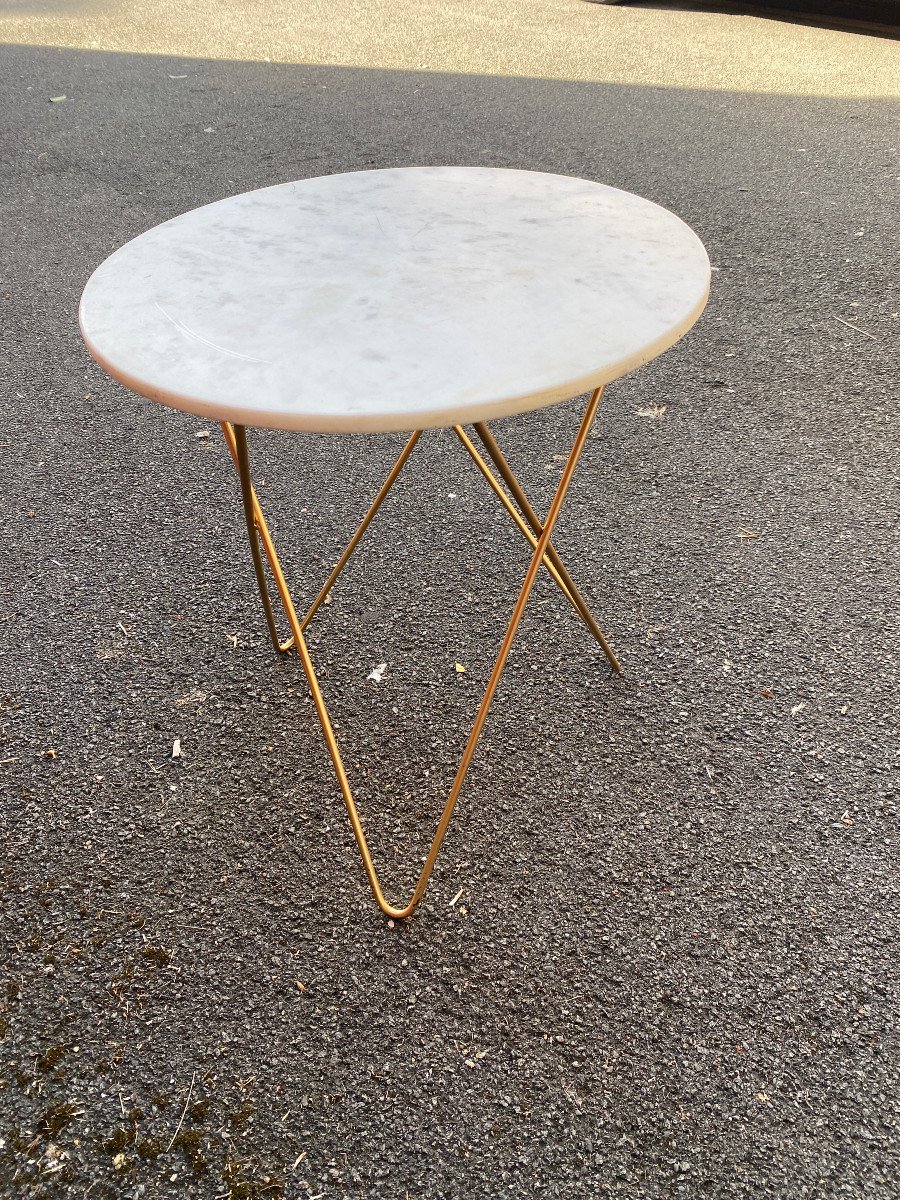 Small Brass And Marble Gueridon Or Side Table Circa 1980-photo-6