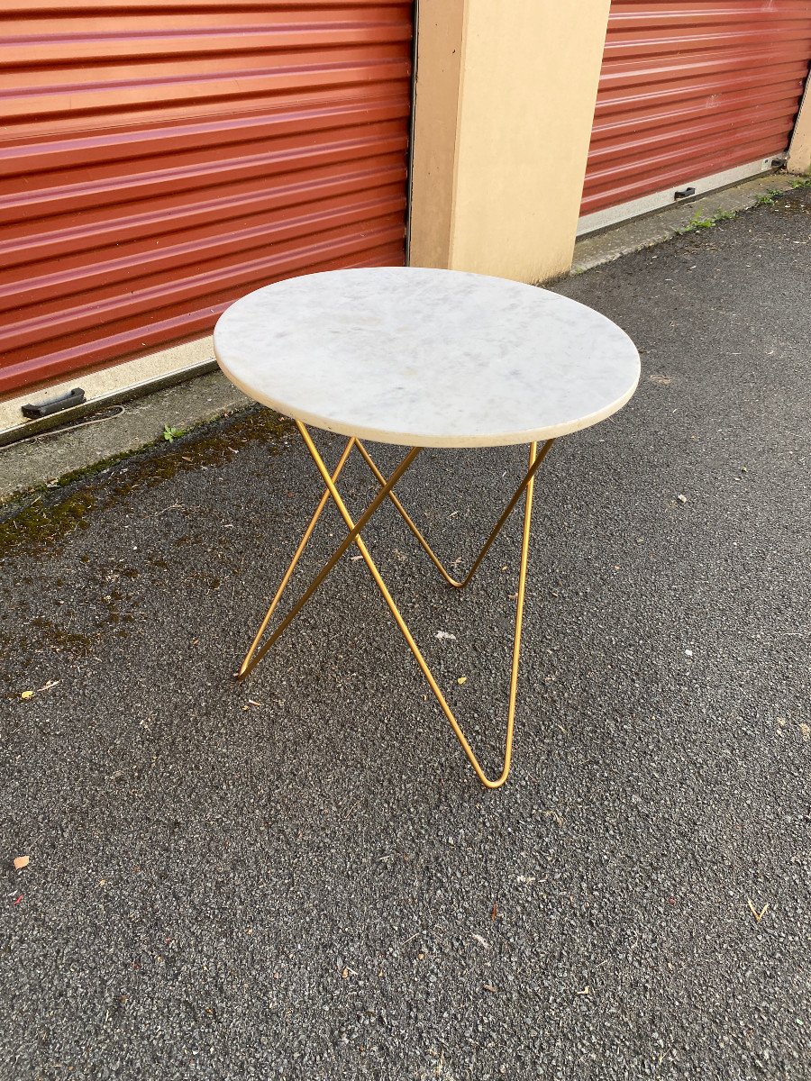 Small Brass And Marble Gueridon Or Side Table Circa 1980