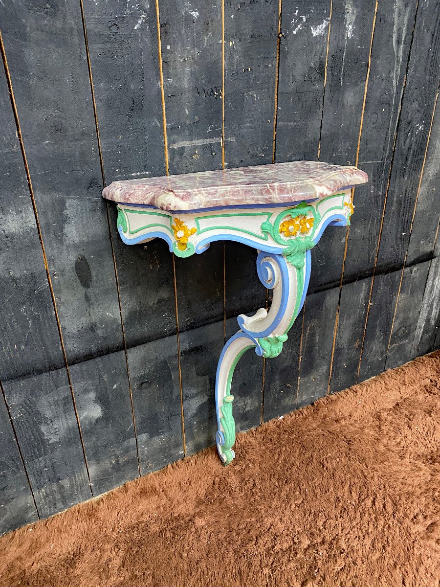 Charming Patinated Console And Its Marble End Of The 19th Century-photo-2