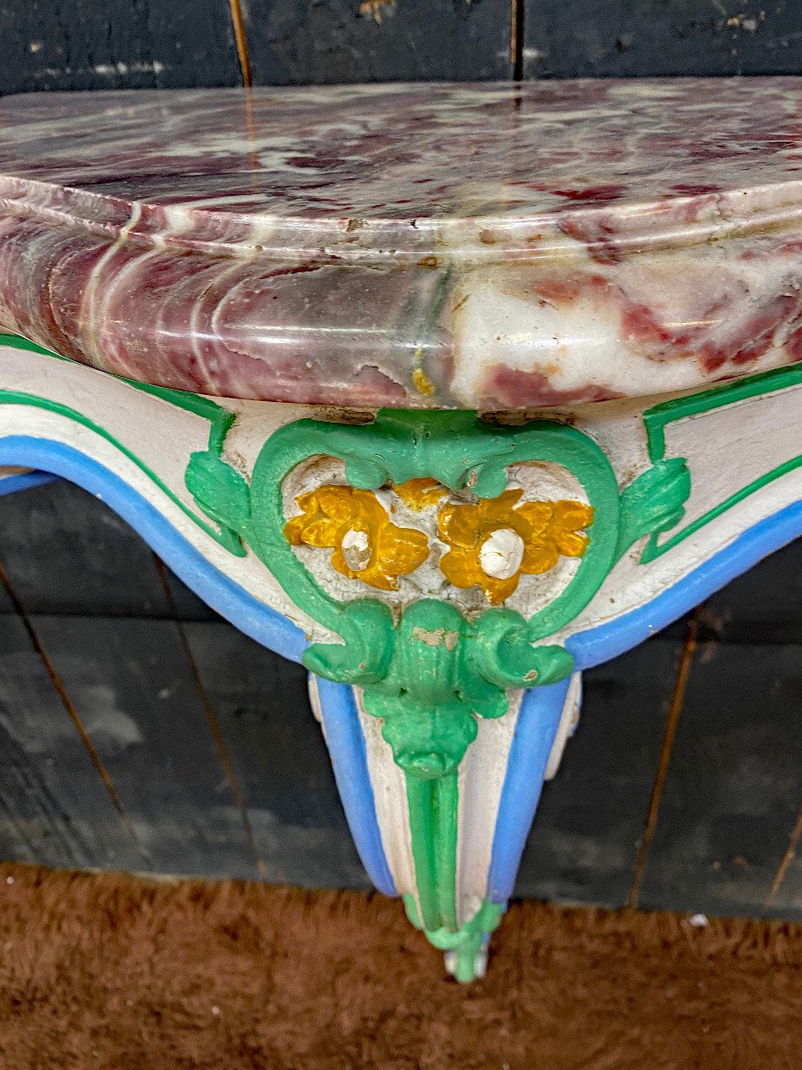 Charming Patinated Console And Its Marble End Of The 19th Century-photo-3