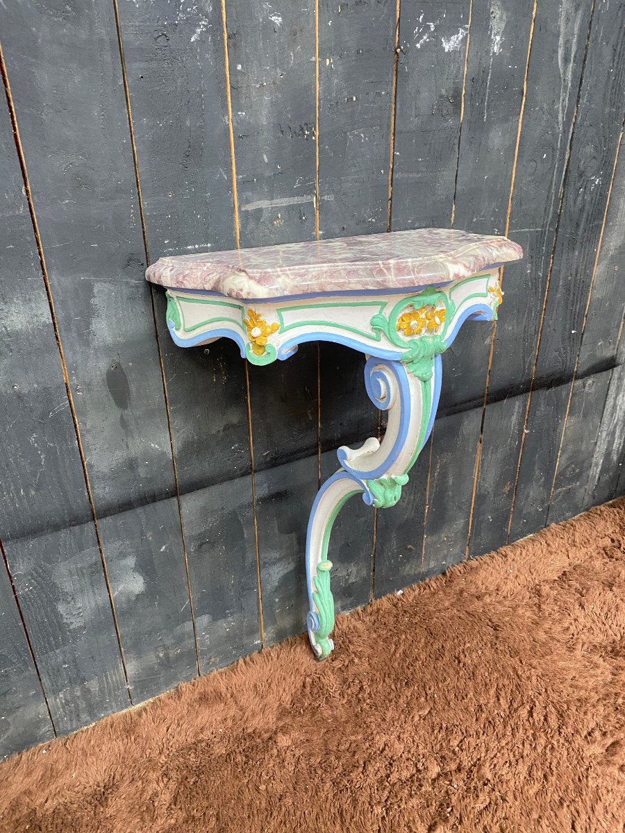 Charming Patinated Console And Its Marble End Of The 19th Century-photo-4