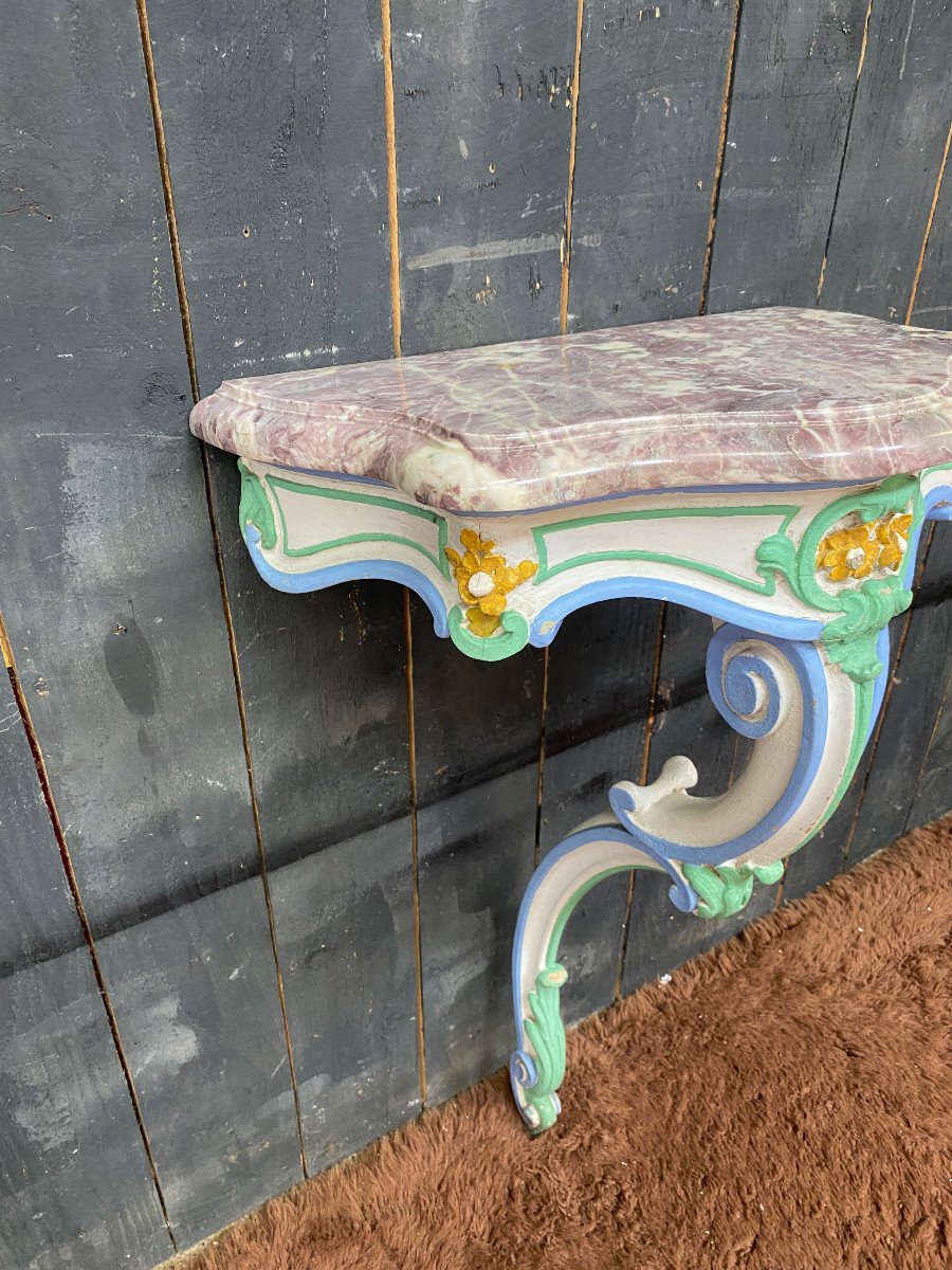 Charming Patinated Console And Its Marble End Of The 19th Century-photo-5