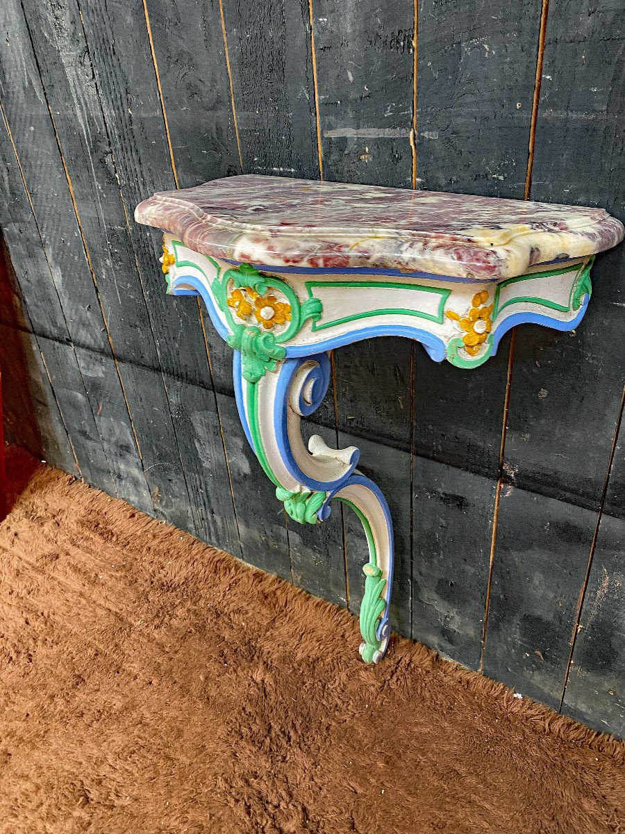 Charming Patinated Console And Its Marble End Of The 19th Century