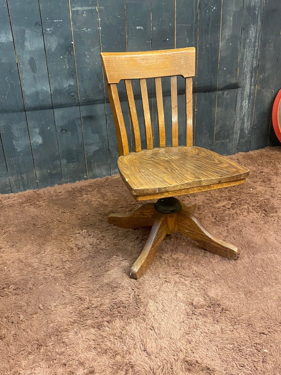 Oak Office Chair, Swivel And Height Adjustable, Circa 1930-photo-3