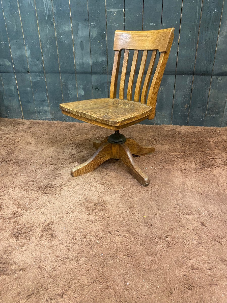 Oak Office Chair, Swivel And Height Adjustable, Circa 1930-photo-1