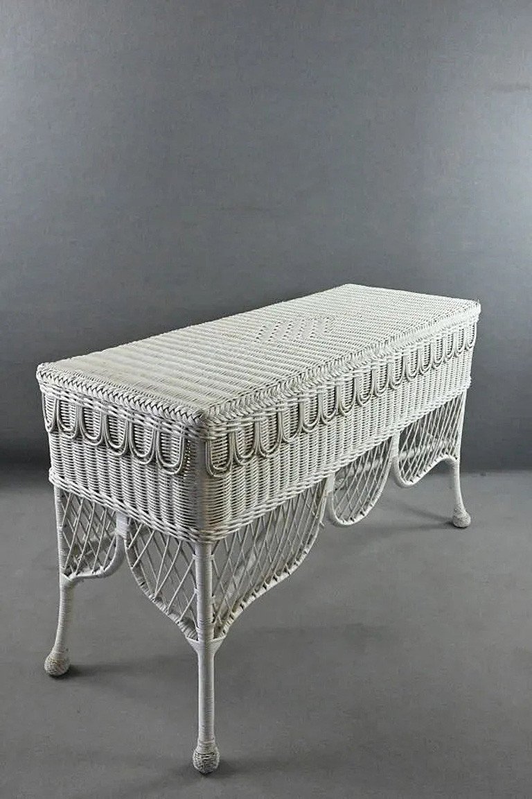 Neo Classic Console In Lacquered Rattan, Circa 1970-photo-3