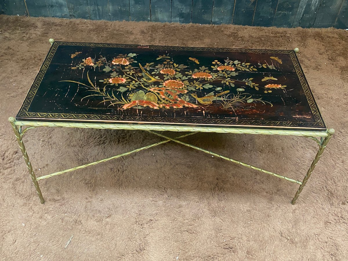 Maison Bagues , Table de Salon Bronze Et Laque Circa 1950/1960-photo-2