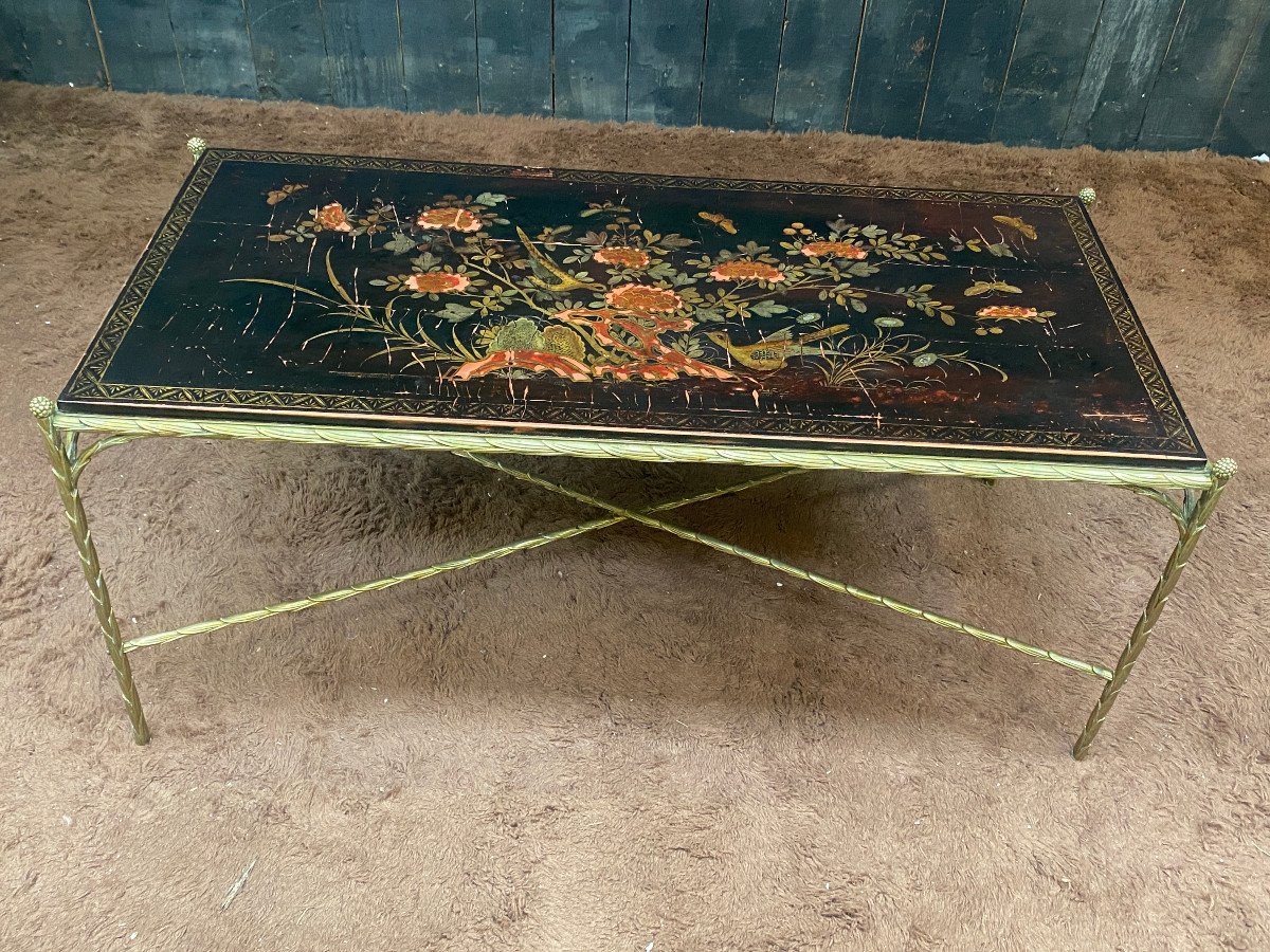 Maison Bagues, Bronze And Lacquer Coffee Table Circa 1950/1960-photo-1