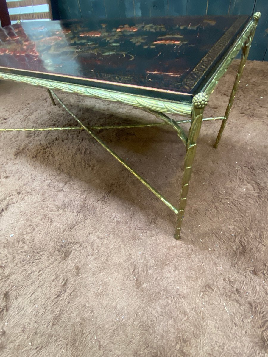 Maison Bagues, Bronze And Lacquer Coffee Table Circa 1950/1960-photo-2