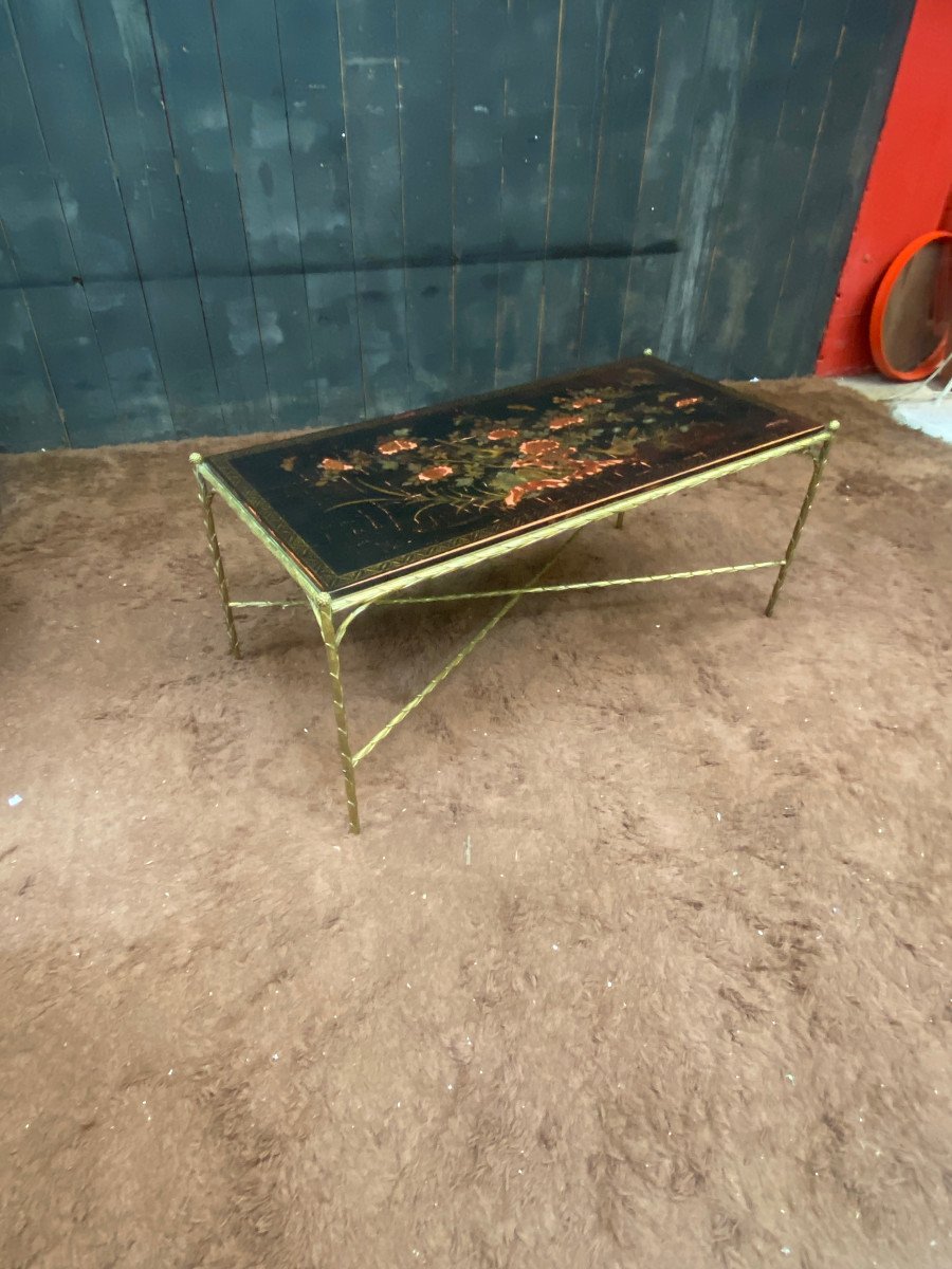 Maison Bagues, Bronze And Lacquer Coffee Table Circa 1950/1960-photo-3