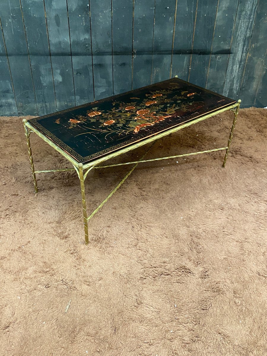 Maison Bagues, Bronze And Lacquer Coffee Table Circa 1950/1960-photo-6