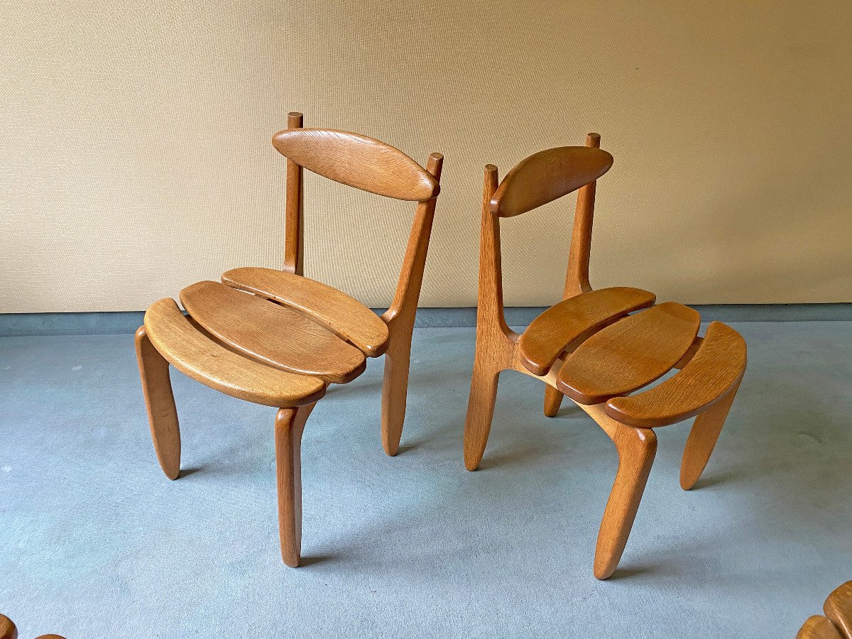 4 Chaises " Thierry" En Chêne Massif Par Guillerme Et Chambron , Circa 1960/1970-photo-2