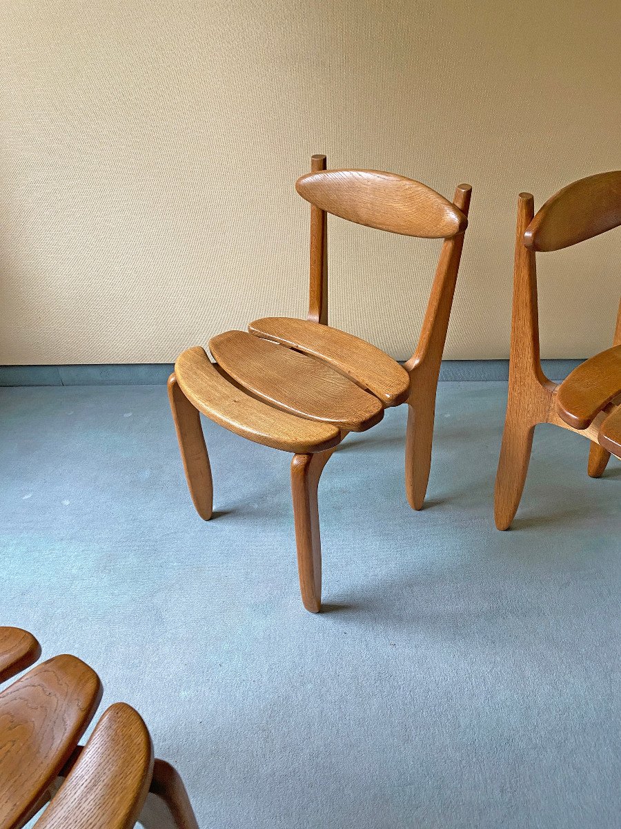 4 Chaises " Thierry" En Chêne Massif Par Guillerme Et Chambron , Circa 1960/1970-photo-4