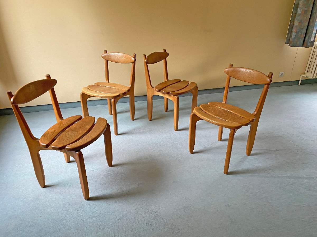 4 Chaises " Thierry" En Chêne Massif Par Guillerme Et Chambron , Circa 1960/1970-photo-3