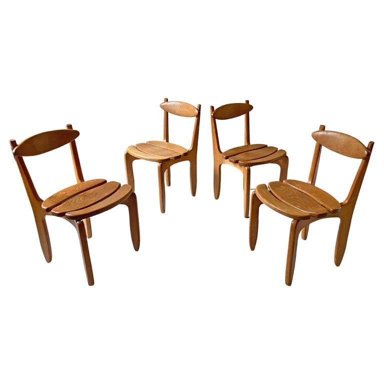 4 Chaises " Thierry" En Chêne Massif Par Guillerme Et Chambron , Circa 1960/1970