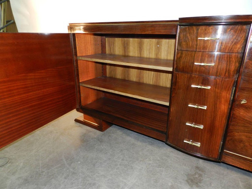 Enfilade Art Deco En Placage De Palissandre Et Laiton Circa 1930-photo-2