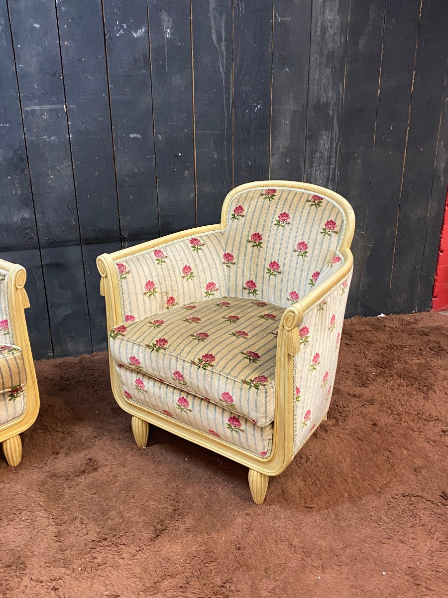 Paire De Fauteuils Art Deco ,bois Laqué Et Velours, Circa 1920/1930-photo-2