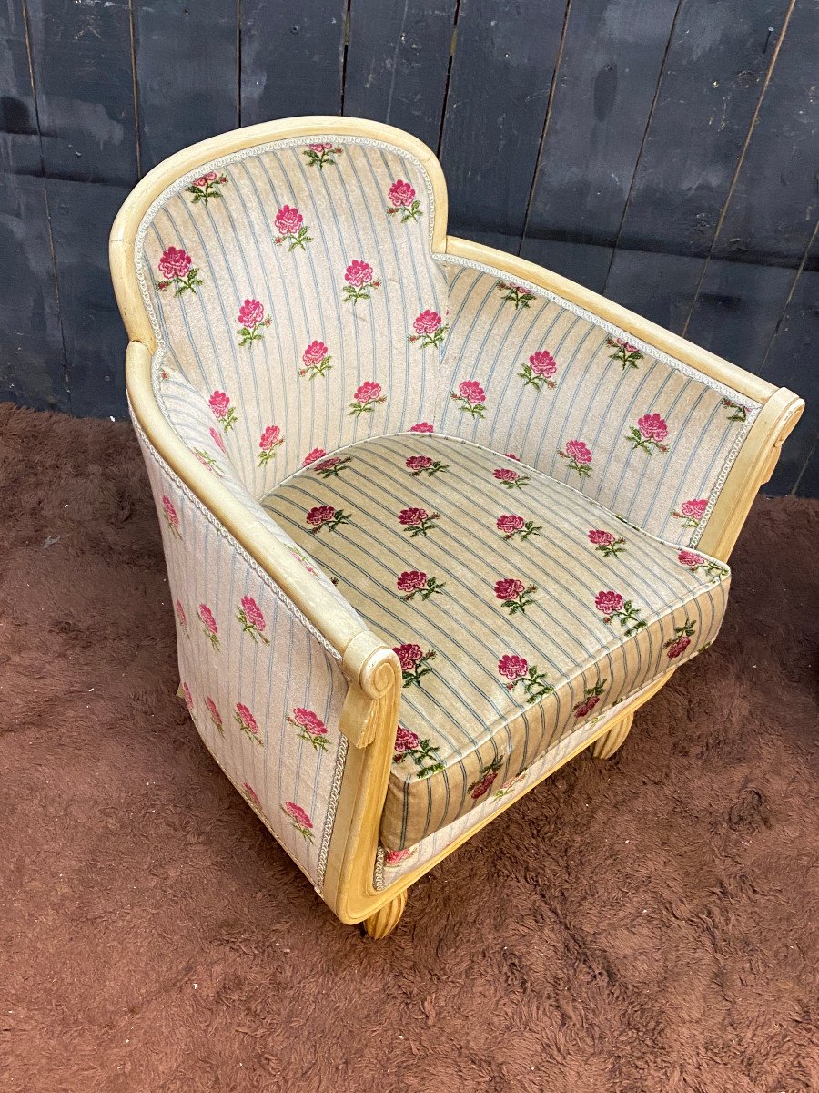 Paire De Fauteuils Art Deco ,bois Laqué Et Velours, Circa 1920/1930-photo-4