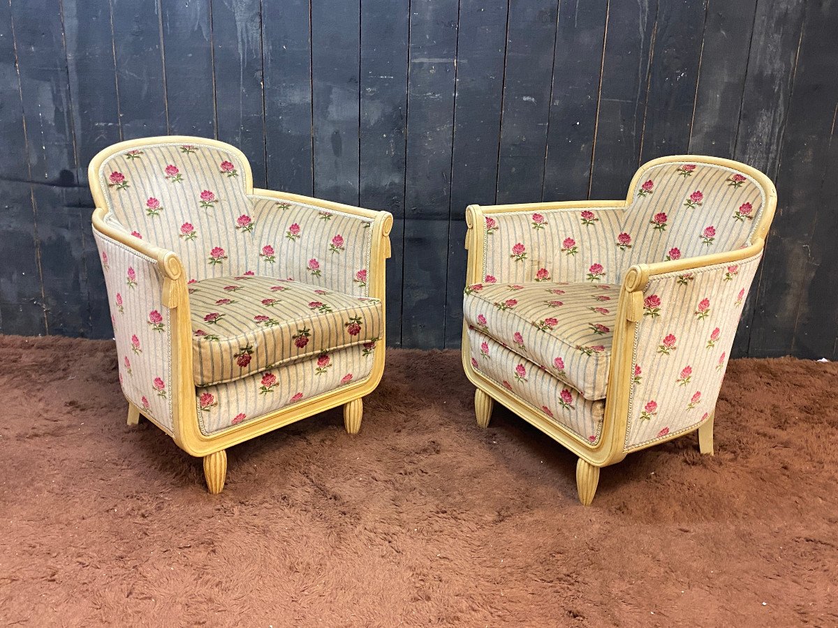 Pair Of Art Deco Armchairs, Lacquered Wood And Velvet, Circa 1920/1930-photo-1