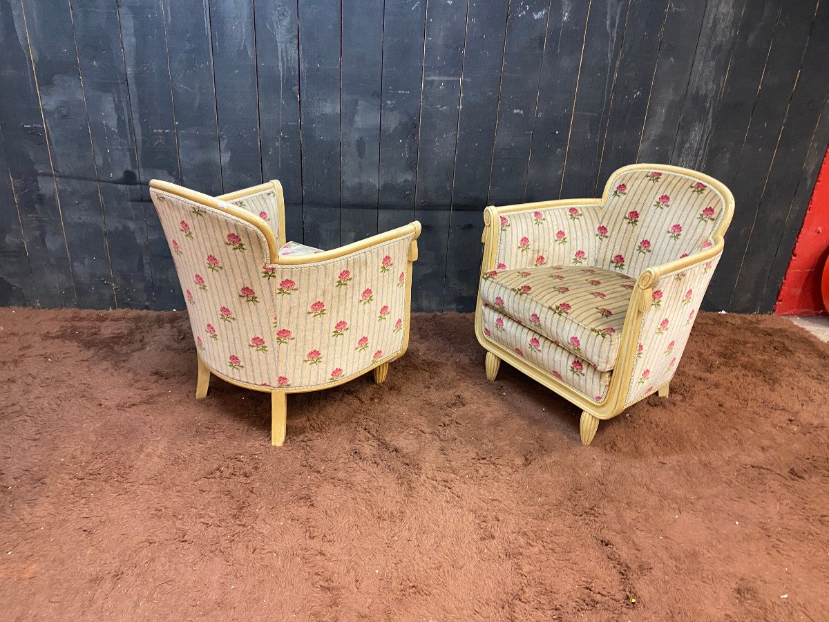 Pair Of Art Deco Armchairs, Lacquered Wood And Velvet, Circa 1920/1930-photo-3