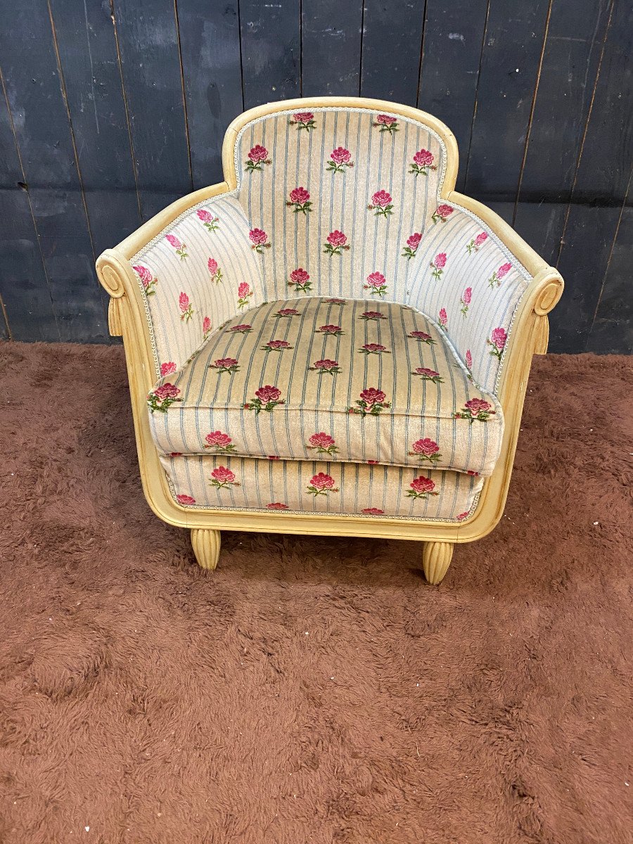 Paire De Fauteuils Art Deco ,bois Laqué Et Velours, Circa 1920/1930-photo-4