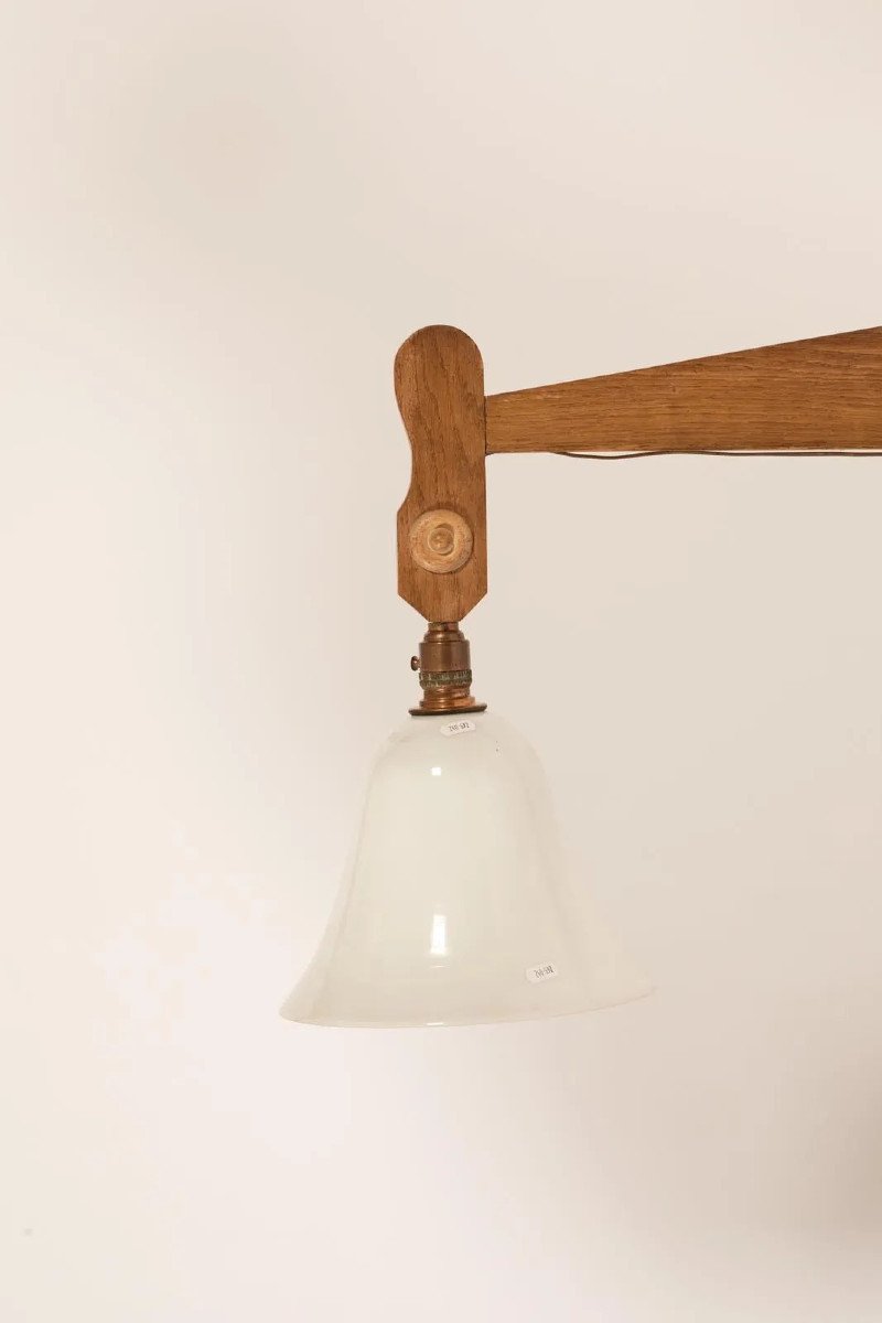  Guillerme Et Chambron, Oak Wall Lamp With Swivel Arm Circa 1950/1960-photo-3